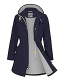 ATLASLAVA Regenjacke Damen Wasserdicht Kapuze übergangsjacke Lang mit Atmungsaktiv Futter Trenchcoat Windbreaker Navy Blau M