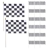 COLLBATH 24 Stück 24 Stück Karierte Zielflaggen Schwarz Weiß 40X30cm mit Holzstab Robuste Rennfahnen für Sportpartys Rennstrecken und Outdoor Dekoration