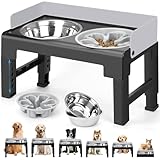 Zivacate Hundenapf erhöht, 6 Höhenverstellbar und neigbar, Futterstation, 2 Näpfe aus Edelstahl, 1 Napf zur Fressverlangsamung, Rutschfester, Futterstation Hund für Mittlere Große Hunde