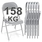 BULAGE Klappstuhl 6er Set Klappstühle Gepolstert, Metall Stapelstühle bis 158 kg Stuhl Klappbar Garten Klappsessel, Bequemer Klappstuhl für Gäste, Küche, Yoga, Camping, Grau