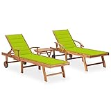 LAPOOH Sonnenliegen 2 Stk. mit Tisch und Auflagen Massivholz Teak, Gartenliege, Liegestuhl, Sonnenstuhl, Sonneninsel Outdoor, Liegen, Gartenmöbel, Bäderliege, Relaxliege - 3073182