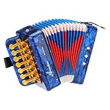 QUARKZMAN Accordion, 10-Tasten-Bassknopfakkordeon Mini-Musikinstrument Leichtgewicht für Erwachsene Anfänger Bildung, Marineblau