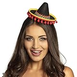 Boland 54423 - Haarreif Sombrero, Kopfschmuck, Hut, Minihut mit Pompons, Mexiko, Kostüm, Verkleidung, Mottoparty, Karneval