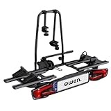 Owen Fahrradträger Anhängerkupplung für 2 Fahrräder/E-Bikes bis 60 kg – abklappbar, abschließbar, einfache Montage, 13-polige E4-Beleuchtung, TÜV-geprüft – schwarz