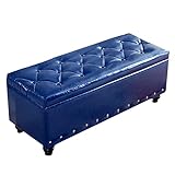 Moderne getuftete Aufbewahrungsbank, rechteckig, Kunstleder, Ottomane, Hebebügel, Schuhtruhe, stilvolle Fußstütze für Wohnzimmer, Marineblau, 61 x 45,7 x 40,6 cm