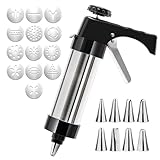 Calenxy Gebäckpresse für Spritzgebäck Edelstahl,Spritzgebäck Presse mit 13 Schablonen,8 Tüllen,Plätzchenpresse Gebäckspritze,Kekspresse für Kuchen Dessert DIY Maker Cookie Presse