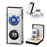 SKRFIRE Sturmfeuerzeug Elektrisches Feuerzeug USB-C Feuerzeuge Wiederaufladbar Metall LED Lichtbogen Stromanzeige Für Kerze Duftkerze Kamin Camping Outdoor (Silber)