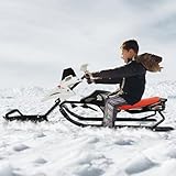 BRRIDE Lenkschlitten 124x51x43.5cm Schneeschlitten mit Fußbremsen und Verstellbares Kissen Bob Kinderschlitten klassischer Sicherheit und Stabilität