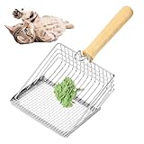 Aomig Streuschaufel Metall Katzenstreuschaufel mit Halterung Holzgriff Katzenklo Schaufel Haustierkotschaufel Schnell Siebende Tiefer Katzenschaufel Scooper Schaufel Langer Griff Kotsieben (Silber)