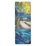 Yogamatte mit niedlichem blauem Hai-Motiv, bedruckt, rutschfest, mit Taschen, 180,3 x 66 cm