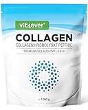 Collagen Pulver 1000 g - 100% bioaktives Kollagen Hydrolysat Peptide - Kollagen Typ 1, 2 & 3 - Geschmacksneutral - Ohne Zusatzstoffe