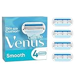 Gillette Venus Smooth Rasierklingen Damen, 4 Ersatzklingen für Damenrasierer mit 3-fach von Schutzkissen umgebener Klinge, die sich der Körperkontur anpassen