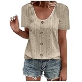Oberteile Damen Casual Lose Kurzarm T-Shirt Sommer Rundhals Tunika Tops Sexy Spitze Bluse Sommershirts Elegant Einfarbig Longshirt Button Down Sommershirts Klassisch Bequem Sportshirt