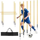 Peviasot Slalomstangen Fussball Set, Slalom Poles 6, Horizontale Stöcke 2, 150cm Slalom Stangen mit Feder, Sprunghafte Agilität Stangen, Fussball trainingszubehör für Koordinationstraining Hundesport