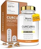 Kurkuma Ingwer Kapseln hochdosiert - Mit Curcuma Extrakt, Gerstengras, Kurkuma Pulver, Ingwer, Piperin, Curcumin - 90 vegane Kapseln - Alternative zu Tabletten