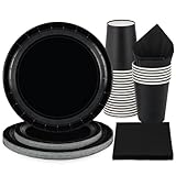 PARTY GO Party Geschirr 96 Stück Schwarz Kinder Geburtstag Mädchen Party Dekoration Zubehör Set Papier Geschirr Set