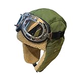 Vintage-Fliegermütze Und Schutzbrille, Warme Kopfbedeckung Mit Fell-Ohrenklappen, Mit Fleece Gefüttert, Winddichte Trapper-Pilotenmütze Für Den Winter Für Outdoor-Sportarten, Modisch Für Damen Herren
