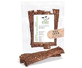 ROQSY Natur-Dörrfleisch 100% REH – Getreidefrei, Kauartikel, Trockenfleisch, Leckerli für Hunde, Idealer Snack für Welpen, Kaustreifen, Barf-fähig, Jerky – 100g