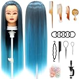 Trainingsköpfe, 28 inch Frisierkopf für Frisöre 100% Synthetikfaser-Haar Übungskopf,mit DIY Stricken Kit und kostenlose Tabelle Clips (DQ)