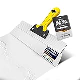 ORGAFLIX Profi Flächenspachtel 400mm (40cm) mit abgerundeten Ecken für Trockenbau, Edelstahlklinge, 2K Softgriff, Spachtel Werkzeug, leichtes Aluminium, Breitspachtel, Wandspachtel - Made in Germany