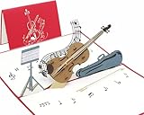 design3dkarten® Pop Up Karte Geige, ideal als Musik Gutschein für das Theater, Konzert oder die Oper. Ein besonderes Geschenk für Musiker und Geigenspieler, inkl. Umschlag