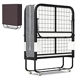 ISOSIL Klappbett 90x200cm Gästebett Klappbarer mit 13CM Schaumstoffmatratze Gästebett Klappbarer Metallbettrahmen Klappbett mit Rollen Klappbares Metallbett 200 kg Belastbarkeit Staubs