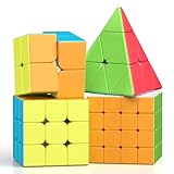 ROXENDA Zauberwürfel Set - 2X2 3X3 4X4 Pyramide Speed Würfel Set mit Würfel Tutorial für Kinder und Erwachsene, [4er Pack] (Stickerless)