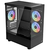 AeroCool Viewport Mini-Tower Case, Gaming PC Gehäuse, optimierter Airflow, inkl. 3 RGB-Lüfter, kompatibel mit Micro-ATX und Mini-ITX Mainboards, Front- und Seitenpanel aus Temperglas, Schwarz