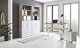 Büromöbel komplett Set mit elektrisch höhenverstellbaren Schreibtisch Arbeitszimmer e-Dition in Eiche Sonoma/Weiß Matt Gestell Weiß (Set 11)