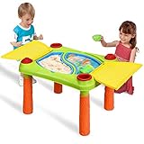 GOPLUS Sand und Wasser Spieltisch, Sandtisch mit Klappbarem Deckel, Wassertisch inkl. Förmchen Schaufel Gießkanne Segelboot Sanduhr, für Kinder ab 3 Jahre (18 pcs)