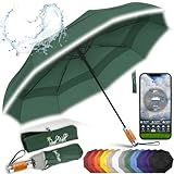 Royal Walk Regenschirm Taschenschirm Sturmfest Automatik Auf und Zu Winddichter Doppelverdeck Klein Stabil Schirm Reflektierend mit Luxuriösem Echtholzgriff für Damen und Herren Umbrella