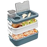 Startseite Lunchbox Erwachsene - 2 Fächer 1400ml Auslaufsichere Lunchbox mit Besteck ＆ Dressingbehälter, BPA-frei Bento box für Mikrowelle und Spülmaschine, Lunch box für Schule, Arbeit (BLUE)