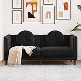 Willood Sofa mit Kissen 2-Sitzer Schwarz Samt, Polstersofa Loungesofa Couch für Wohnzimmer, Designsofa Wohnzimmersofa Sitzmöbel, Modern