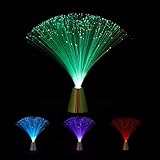 Relaxdays Glasfaserlampe, fließender Farbwechsel, LED Retrolampe, Stimmungslicht, Effektleuchte Fiberglas, 33 cm, bunt, Silber