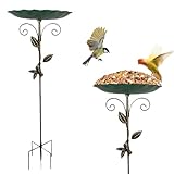 Vogelbad Garten Stehend 77x25.5cm - Groß Winterfeste Metall Vogeltränke mit Erdspieß, Grün Blumen Vogeltränke Groß für Wildvögel & Insekten (groß)