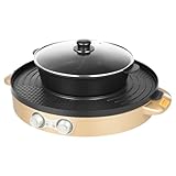 Elektrischer Hot Pot Fondue-Topf mit Grillplatte 2200W 2-in-1 Funktion für Grillen und Hot Pot 17.32 Zoll Durchmesser geeignet für Fondue und Barbecue zu Hause, mit Antihaftbeschichtung und stufenlose