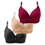 MGJkhiy 3er Pack BH Damen Ohne Bügel Push Up Seamless Sport BH Atmungsaktiver Starker Halt BH Set Damen Baumwolle Für Alltag Bügelloser Klassische BHS