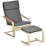 HOMCOM Relaxsessel mit Hocker Sessel Loungesessel mit Leinenoptik, Modern Fernsehsessel, Polstersessel Armlehnensessel für Wohnzimmer, Schlafzimmer, Grau