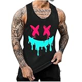 KOG Tank Top Herren Sport Tanktop Sommer Muskelshirts Ärmelloses Oberteil Mode Motiv Streetwear Lose Baumwolle Gutschein Junge Unterhemd Mode Kleidung Bequemes Tops Prime Schwarz XXL