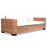 vidaXL Sofa 3-Sitzer Natürliches Rattan Loungesofa Rattansofa Couch Sitzmöbel