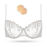 Wingslove Damen Blumen Spitzen BH Floraler Bügel-BH Soft Unlined Bralette Lace Bra Crop Top mit Spitze Mesh(Weiß,34B/75B)