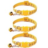 Reflektierendes Katzenhalsband, Schnellverschluss mit Glöckchen, Sicherheits-Nylon, verstellbar, 19–32 cm, Gelb, 3 Stück
