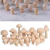 Fyearfly 40 Stück Unfertige Holzpilze zum Bemalen, Mini-Pilze Deko Aus Holz, Verschiedene Größen unlackiertes Holzpilz-Spielzeug, Kleine Pilze Set für Heimwerker,Kinderkunst Heimdekoration Geschenk