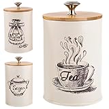 Muzrunq Kaffee- und Zuckerbehälter-Set, 3-teilig, 32 oz, Kaffee-, Tee- und Zuckerdosen-Set, Metall-Küchendosen- mit Bambusdeckel, luftdicht versiegeltes Vorratsglas für Lebensmittel als Dekoration