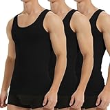 Falechay Unterhemd Herren Tank Top 3er Pack Baumwolle Feinripp ärmellos Muskelshirtst Männer Sportunterhemden Schwarz L