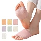 Cazqgoy 7 Paar offene Zehenspitzen, halbe Handflächen-Zehenspitze, offene Zehen, Halbsocken, atmungsaktive Baumwoll-Sandalensocken, Gelb, Grün, Lila, Orange, Rosa, Milchweiß, Weiß, L