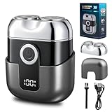 Mini Elektrorasierer für Herren - Reiserasierer IPX6 wasserdicht mit LED-Display, USB-C Schnellladung, Doppelkopf, Leise & Tragbar, Shaver Men - Grau