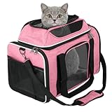 RDTOK Transportbox Katzen,Faltbare Katzen Transporttasche,für Katze und Welpen bis 8 kg,Atmungsaktiv Katzen transportboxen,mit Sicherheit Reißverschlüsse,für ob Reise,Oder Tierarzttermin (Rosa)