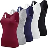 BQTQ 5 Stück Tank Tops für Damen Unterhemden Stretch Crop Top Basic Cami Tank Top für Frauen und Mädchen, Schwarz, Weiß, Grau, Dunkelrot, Marineblau, S