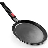 Gotoll Crepe Pfanne 28 cm, Pfannkuchenpfanne Induktion mit Abnehmbarem Griff, Aluguss beschichtet, Palatschinkenpfanne, Pancake Pfanne, BPA Frei, Schwarz